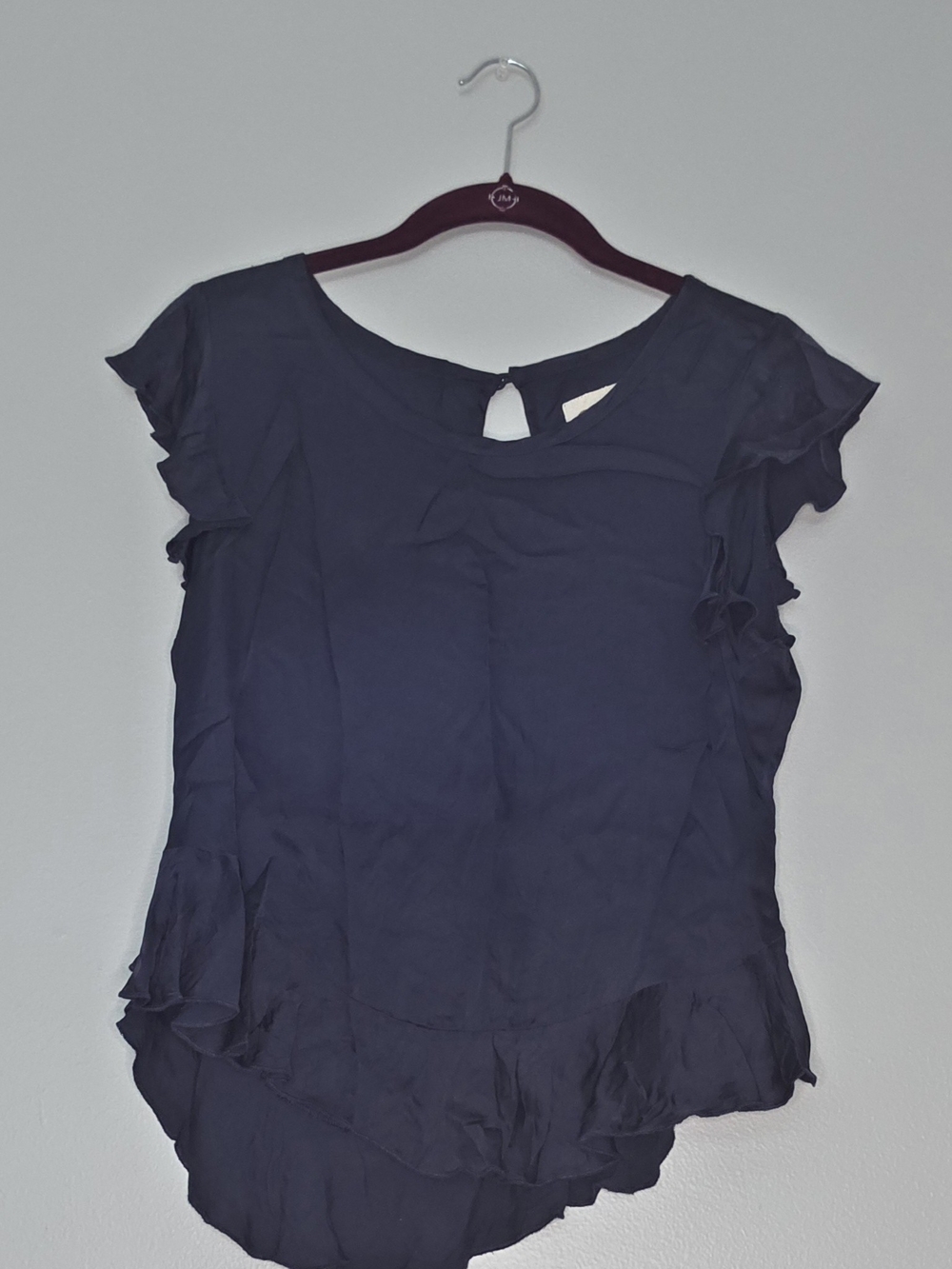 Women’s Navy Ruffle-Sleeve Blouse - Elegant Navy Top